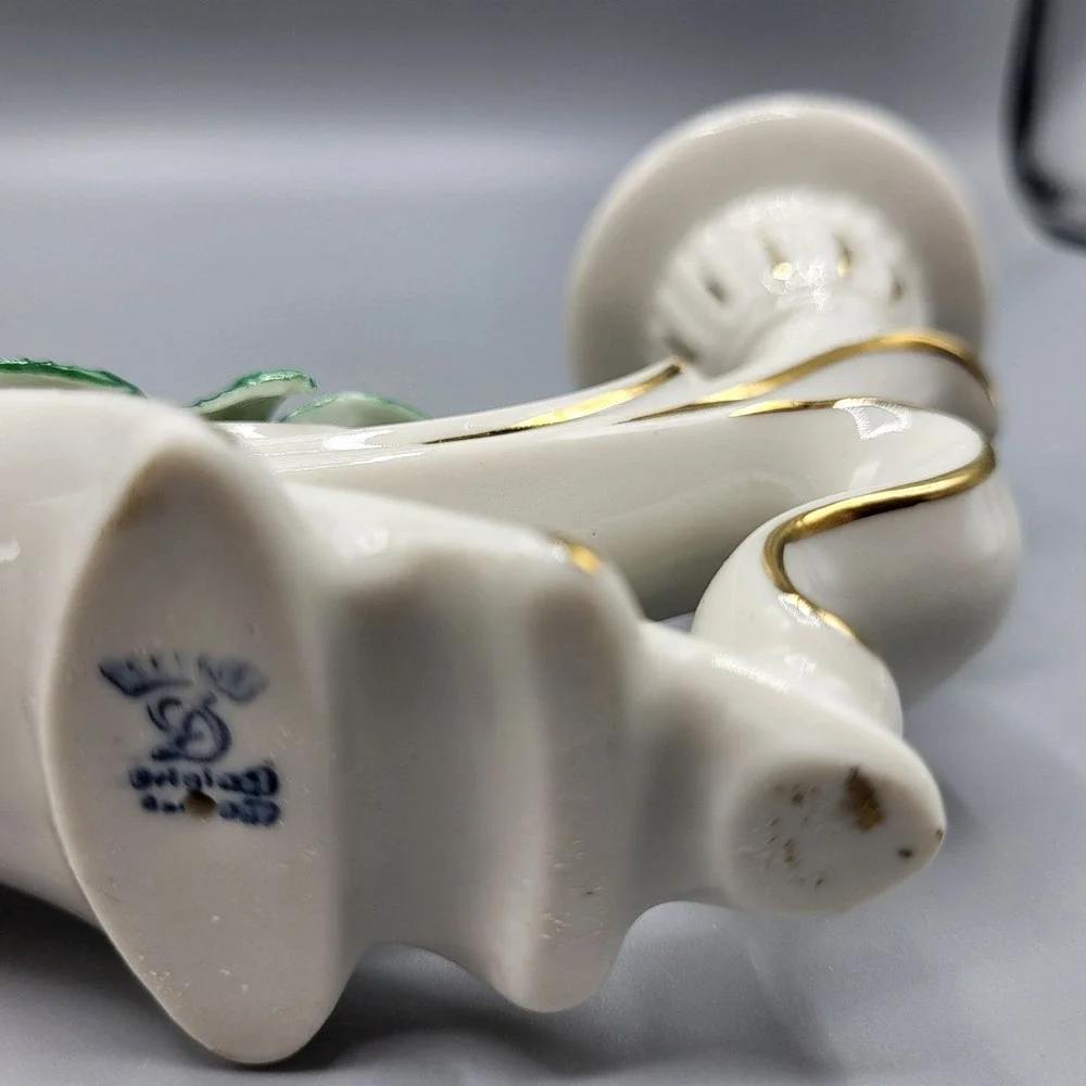 Vtg Dresden Porcelain Rose Double Candle Holder Candlestick Set of 2 Germany